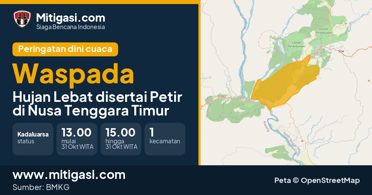 Peringatan dini cuaca BMKG tingkat Waspada di Nusa Tenggara Timur. (Mitigasi.com/data BMKG)