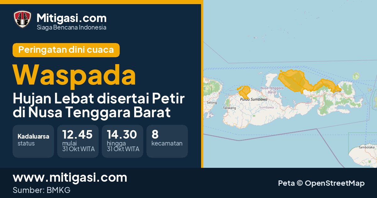 Peringatan dini cuaca BMKG tingkat Waspada di Nusa Tenggara Barat. (Mitigasi.com/data BMKG)