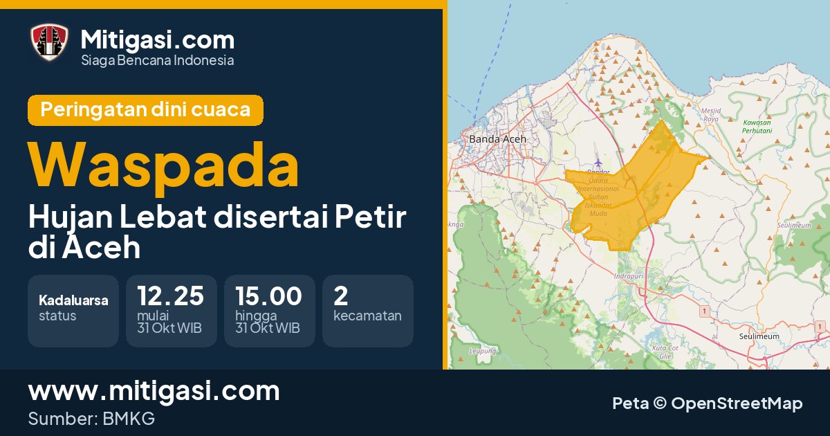 Peringatan dini cuaca BMKG tingkat Waspada di Aceh. (Mitigasi.com/data BMKG)