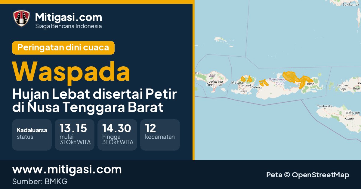 Peringatan dini cuaca BMKG tingkat Waspada di Nusa Tenggara Barat. (Mitigasi.com/data BMKG)