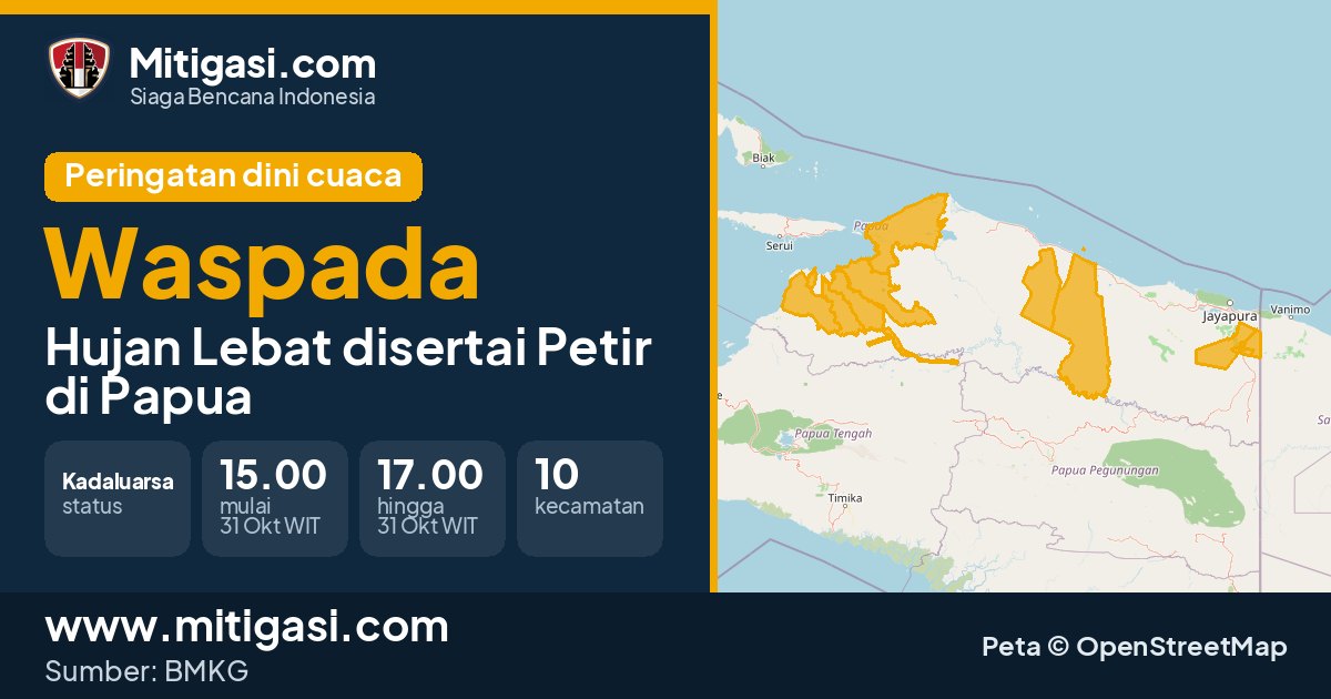 Peringatan dini cuaca BMKG tingkat Waspada di Papua. (Mitigasi.com/data BMKG)
