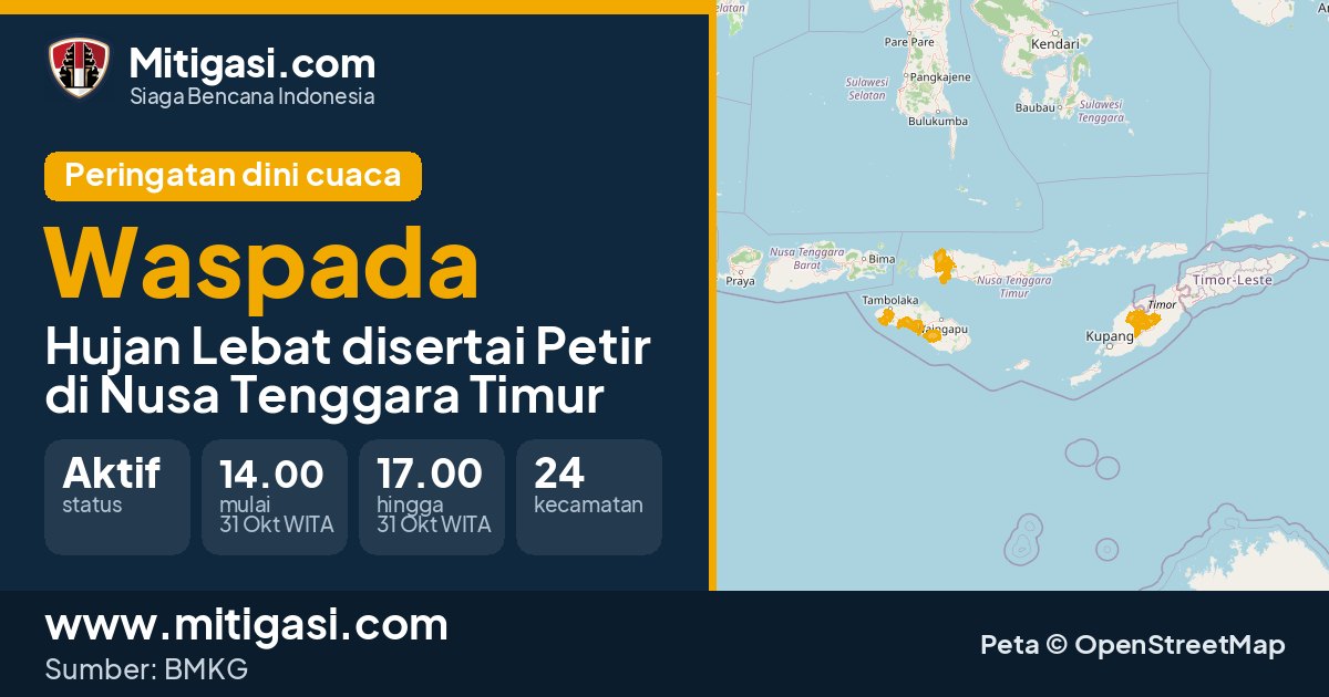 Peringatan dini cuaca BMKG tingkat Waspada di Nusa Tenggara Timur. (Mitigasi.com/data BMKG)