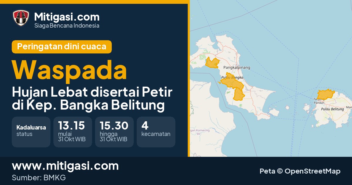Peringatan dini cuaca BMKG tingkat Waspada di Kep. Bangka Belitung. (Mitigasi.com/data BMKG)
