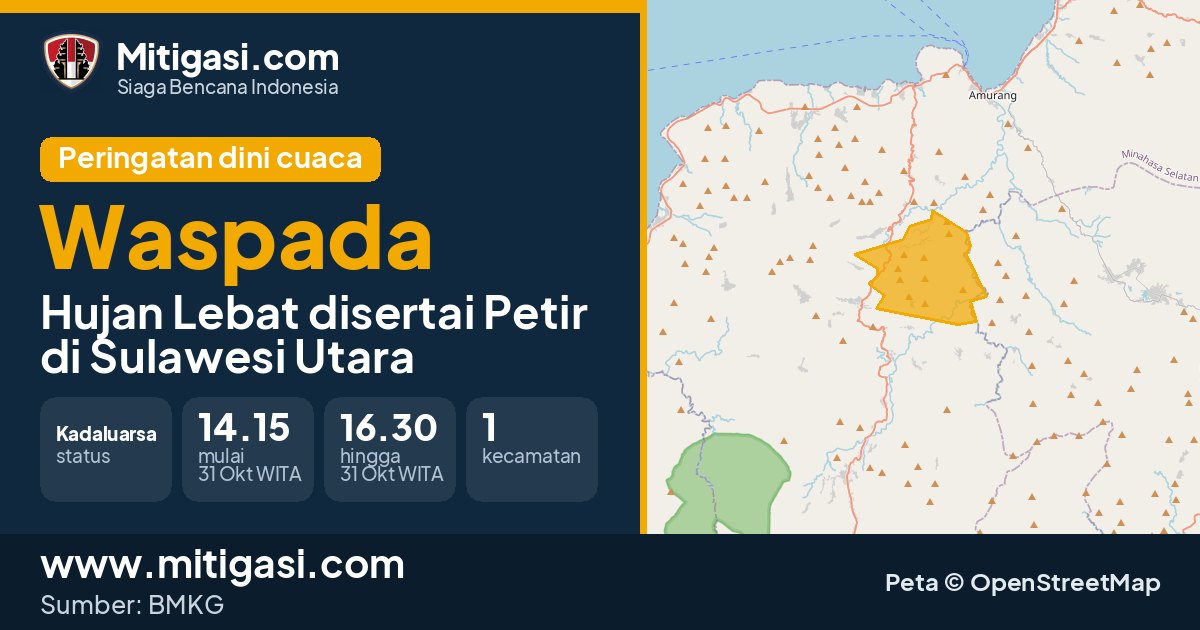 Peringatan dini cuaca BMKG tingkat Waspada di Sulawesi Utara. (Mitigasi.com/data BMKG)