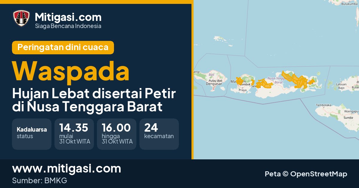 Peringatan dini cuaca BMKG tingkat Waspada di Nusa Tenggara Barat. (Mitigasi.com/data BMKG)