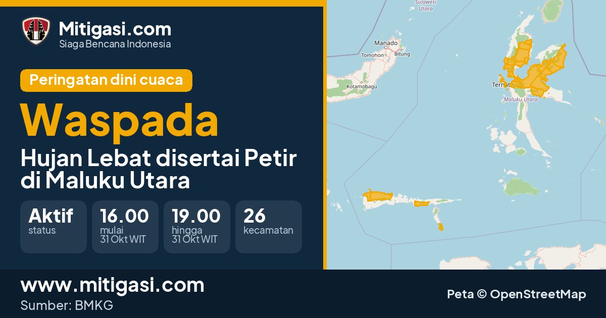 Peringatan dini cuaca BMKG tingkat Waspada di Maluku Utara. (Mitigasi.com/data BMKG)