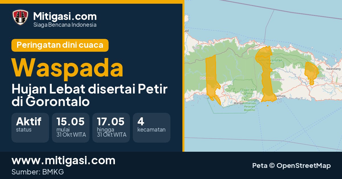 Peringatan dini cuaca BMKG tingkat Waspada di Gorontalo. (Mitigasi.com/data BMKG)