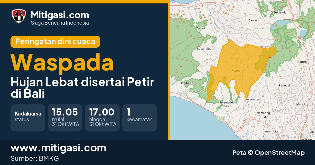 Peringatan dini cuaca BMKG tingkat Waspada di Bali. (Mitigasi.com/data BMKG)