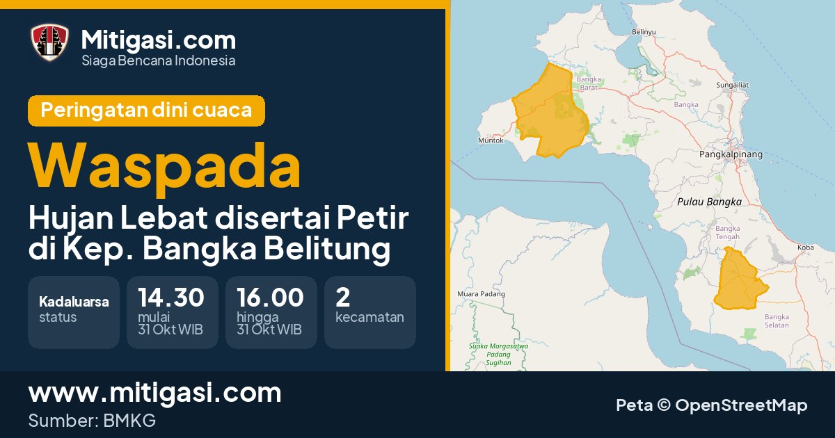 Peringatan dini cuaca BMKG tingkat Waspada di Kep. Bangka Belitung. (Mitigasi.com/data BMKG)