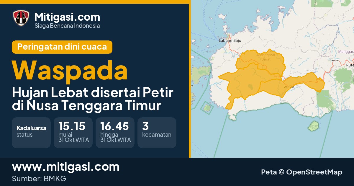 Peringatan dini cuaca BMKG tingkat Waspada di Nusa Tenggara Timur. (Mitigasi.com/data BMKG)
