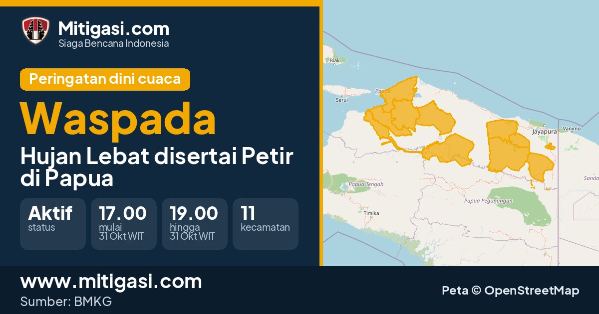 Peringatan dini cuaca BMKG tingkat Waspada di Papua. (Mitigasi.com/data BMKG)