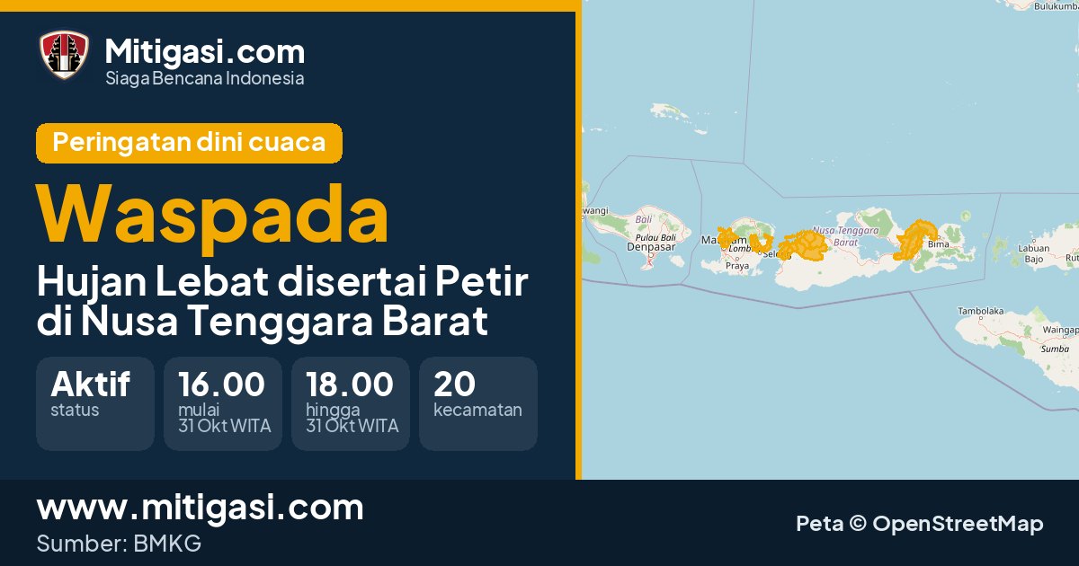 Peringatan dini cuaca BMKG tingkat Waspada di Nusa Tenggara Barat. (Mitigasi.com/data BMKG)