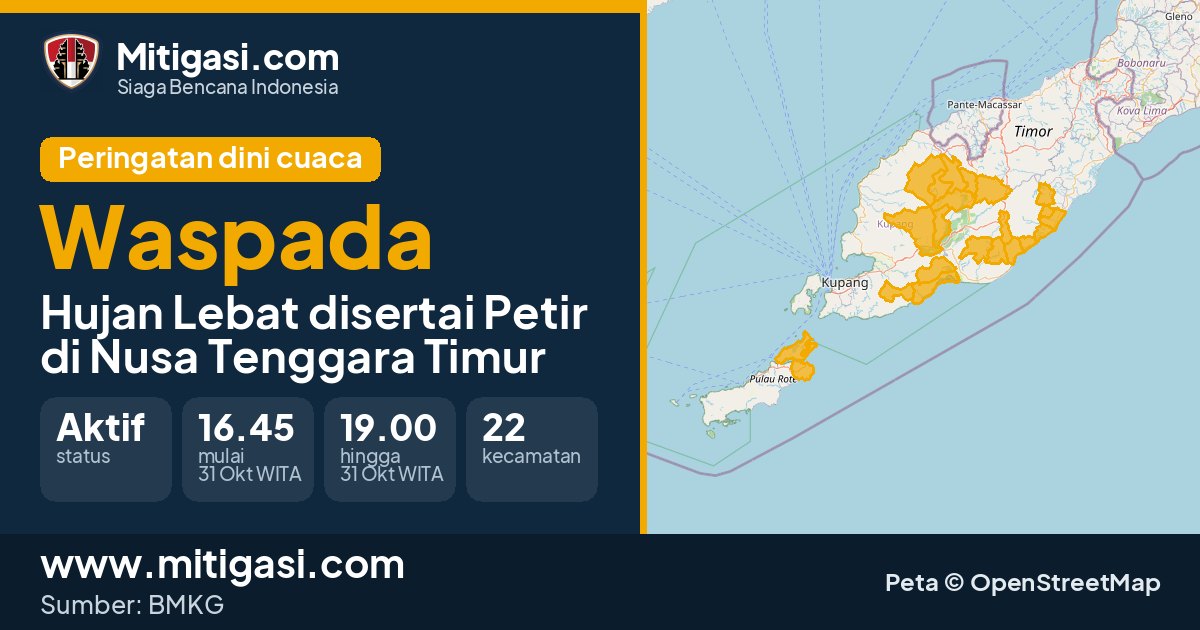Peringatan dini cuaca BMKG tingkat Waspada di Nusa Tenggara Timur. (Mitigasi.com/data BMKG)