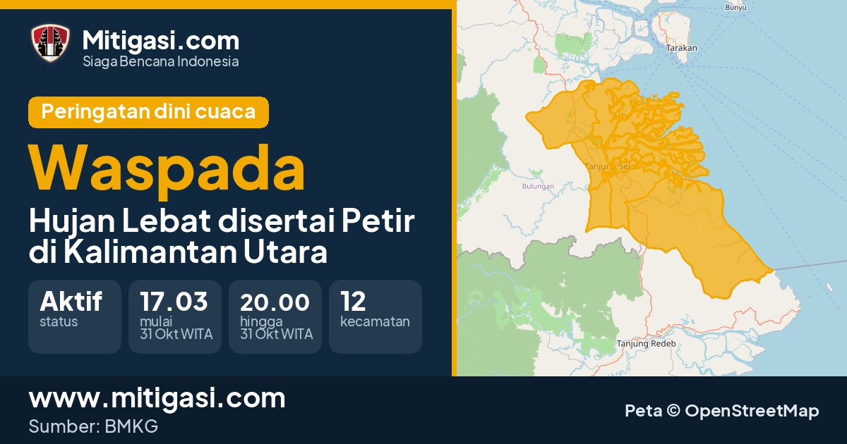 Peringatan dini cuaca BMKG tingkat Waspada di Kalimantan Utara. (Mitigasi.com/data BMKG)