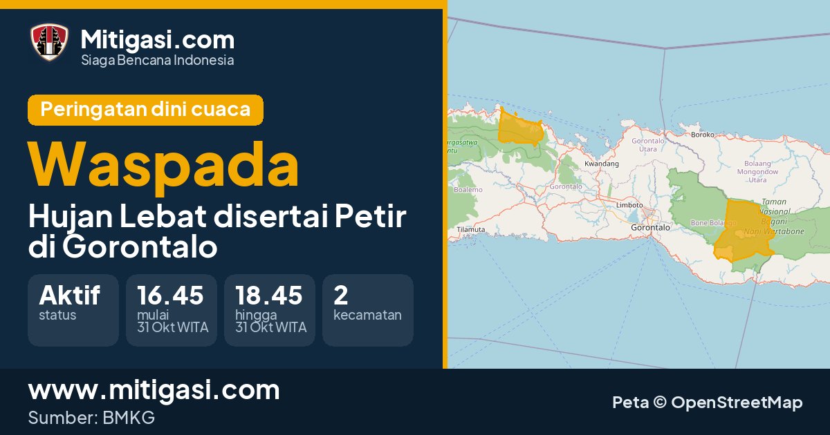 Peringatan dini cuaca BMKG tingkat Waspada di Gorontalo. (Mitigasi.com/data BMKG)