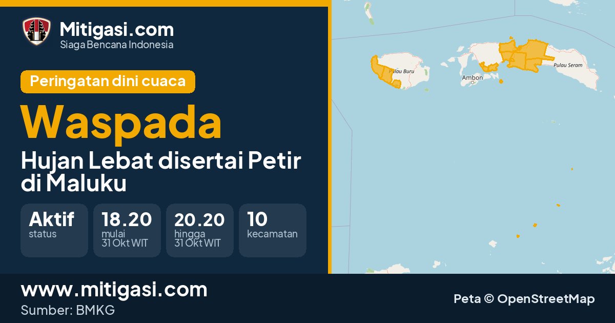 Peringatan dini cuaca BMKG tingkat Waspada di Maluku. (Mitigasi.com/data BMKG)