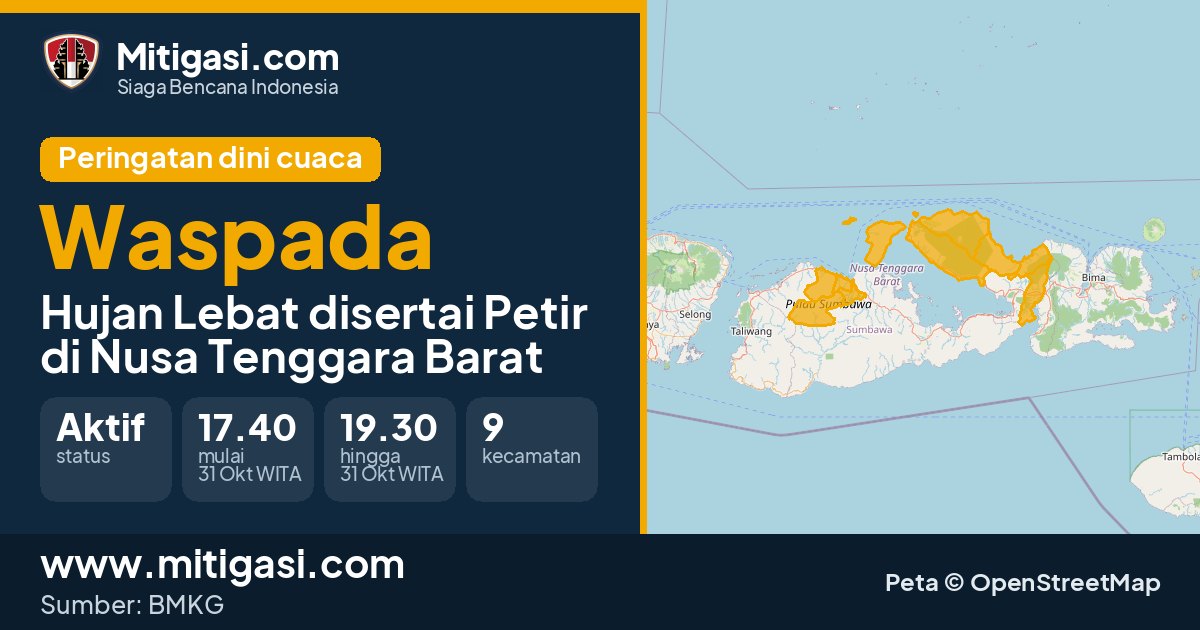 Peringatan dini cuaca BMKG tingkat Waspada di Nusa Tenggara Barat. (Mitigasi.com/data BMKG)
