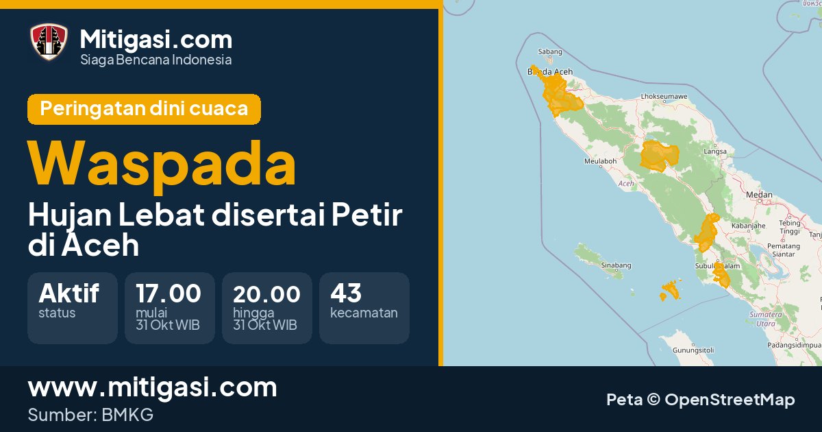 Peringatan dini cuaca BMKG tingkat Waspada di Aceh. (Mitigasi.com/data BMKG)