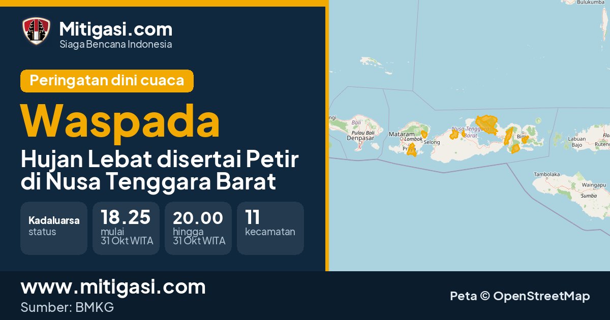 Peringatan dini cuaca BMKG tingkat Waspada di Nusa Tenggara Barat. (Mitigasi.com/data BMKG)