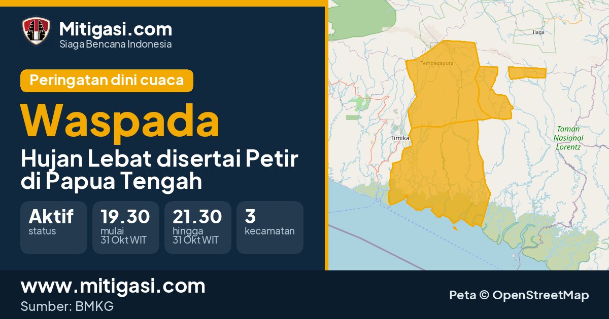 Peringatan dini cuaca BMKG tingkat Waspada di Papua Tengah. (Mitigasi.com/data BMKG)