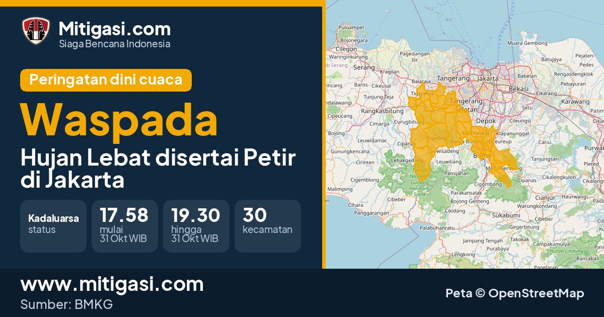 Peringatan dini cuaca BMKG tingkat Waspada di DKI Jakarta. (Mitigasi.com/data BMKG)