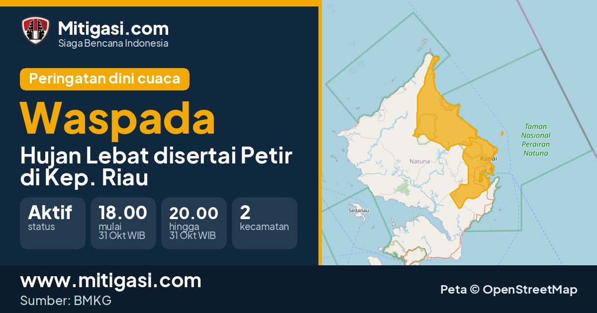 Peringatan dini cuaca BMKG tingkat Waspada di Kep. Riau. (Mitigasi.com/data BMKG)