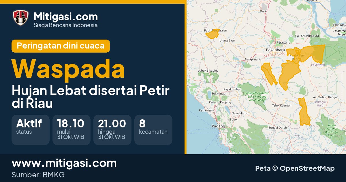 Peringatan dini cuaca BMKG tingkat Waspada di Riau. (Mitigasi.com/data BMKG)