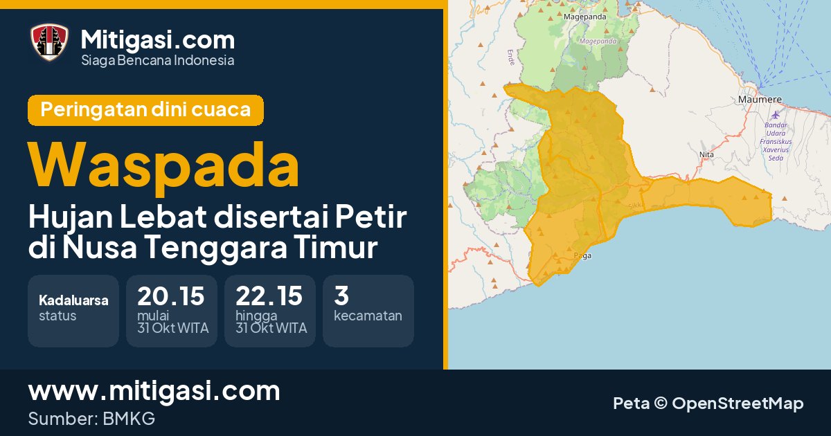 Peringatan dini cuaca BMKG tingkat Waspada di Nusa Tenggara Timur. (Mitigasi.com/data BMKG)