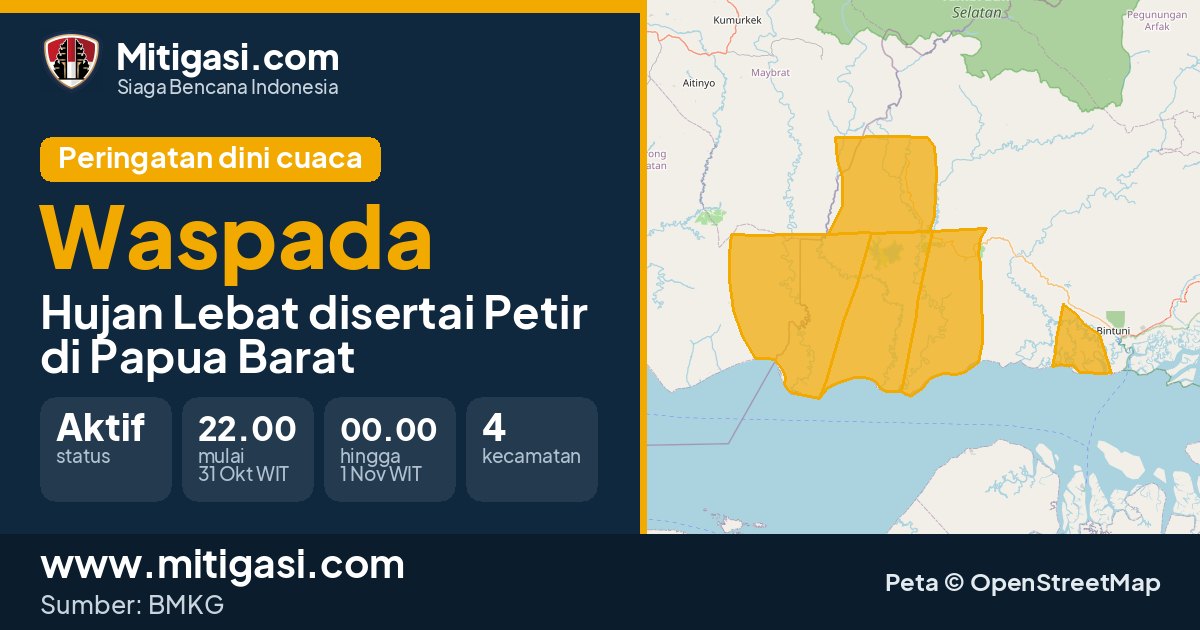 Peringatan dini cuaca BMKG tingkat Waspada di Papua Barat. (Mitigasi.com/data BMKG)