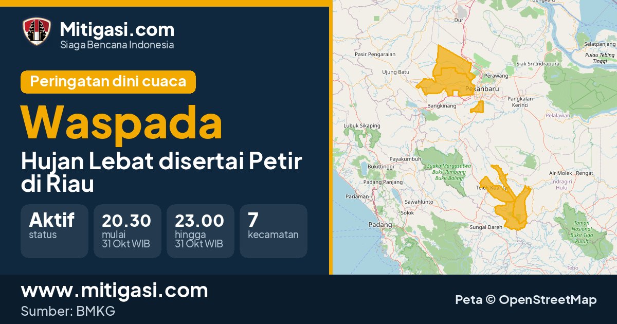 Peringatan dini cuaca BMKG tingkat Waspada di Riau. (Mitigasi.com/data BMKG)
