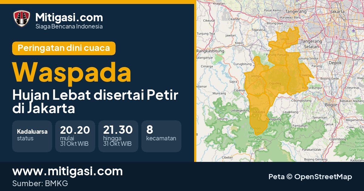 Peringatan dini cuaca BMKG tingkat Waspada di DKI Jakarta. (Mitigasi.com/data BMKG)