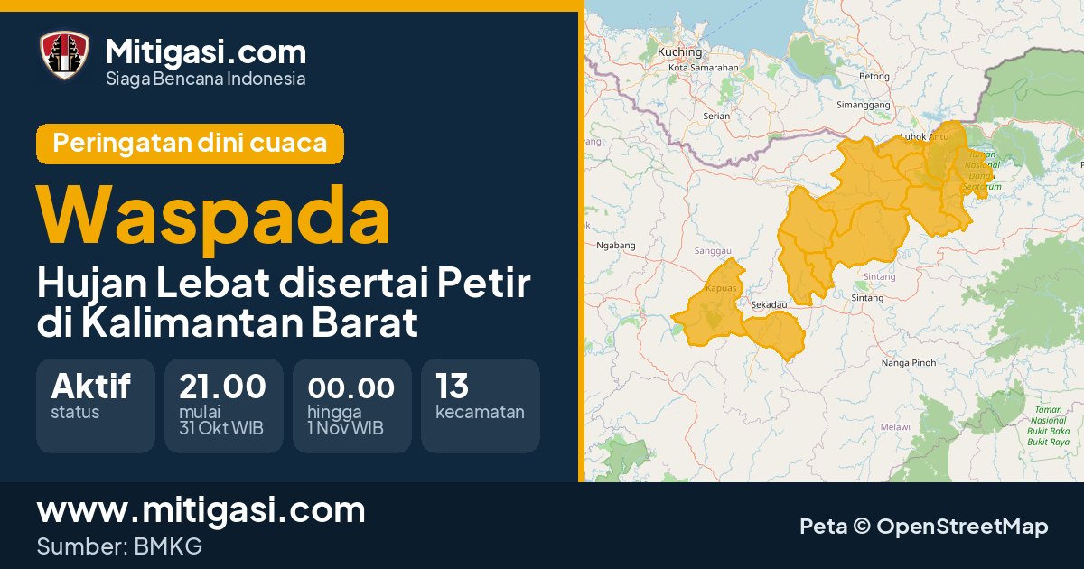 Peringatan dini cuaca BMKG tingkat Waspada di Kalimantan Barat. (Mitigasi.com/data BMKG)