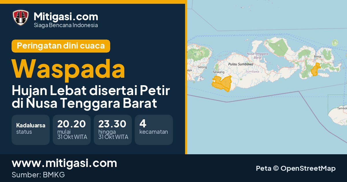 Peringatan dini cuaca BMKG tingkat Waspada di Nusa Tenggara Barat. (Mitigasi.com/data BMKG)