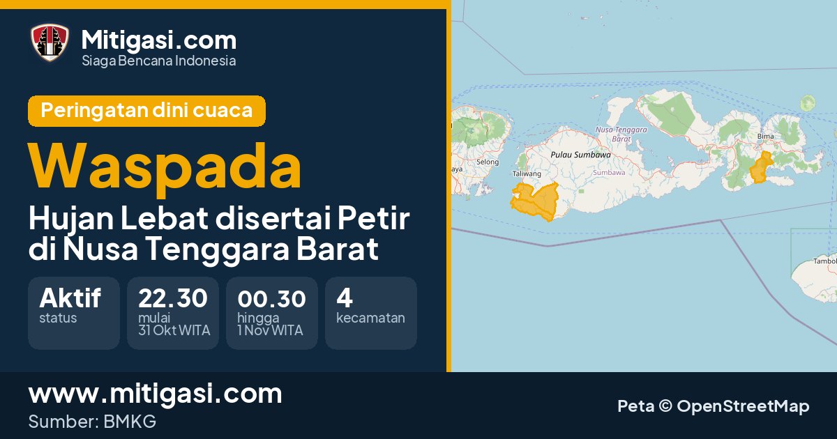 Peringatan dini cuaca BMKG tingkat Waspada di Nusa Tenggara Barat. (Mitigasi.com/data BMKG)