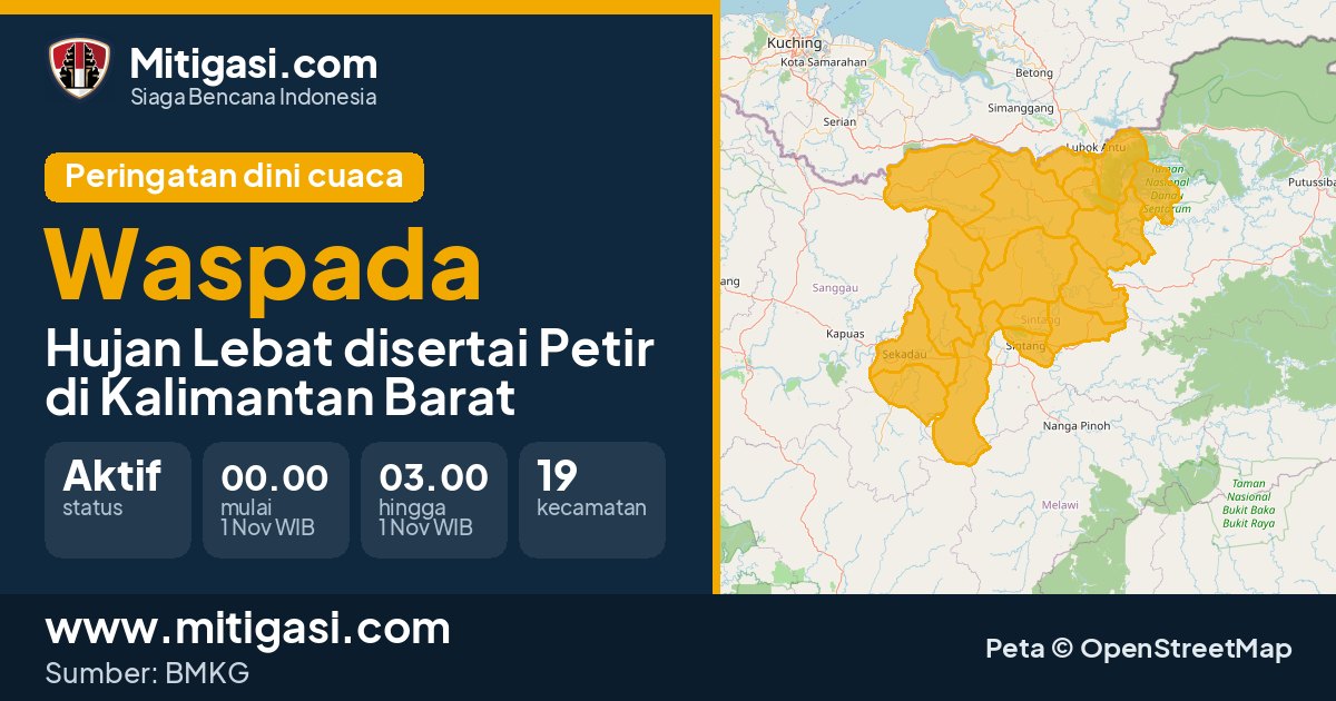 Peringatan dini cuaca BMKG tingkat Waspada di Kalimantan Barat. (Mitigasi.com/data BMKG)