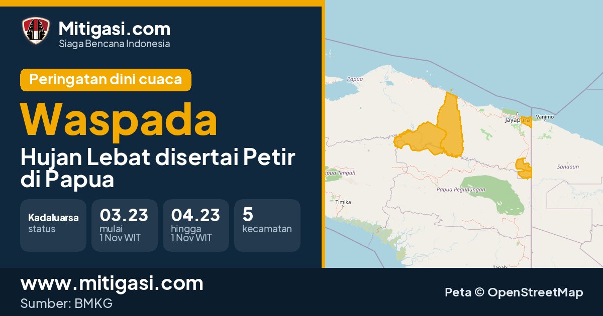 Peringatan dini cuaca BMKG tingkat Waspada di Papua. (Mitigasi.com/data BMKG)