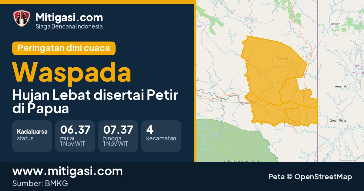 Peringatan dini cuaca BMKG tingkat Waspada di Papua. (Mitigasi.com/data BMKG)